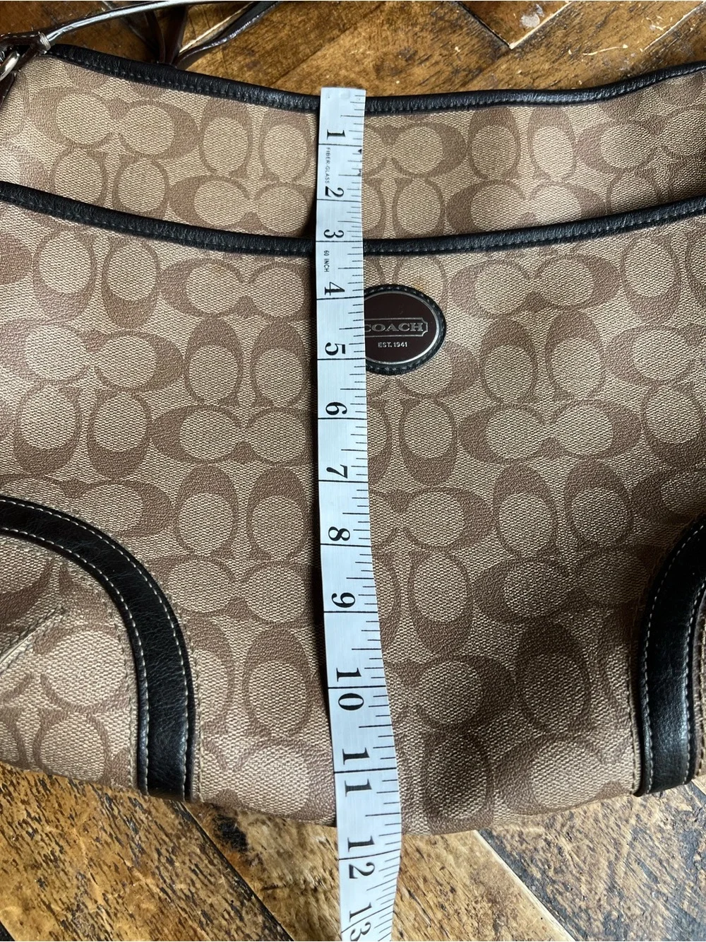 Coach Brown Monogram Crossbody Bag with Black Trim